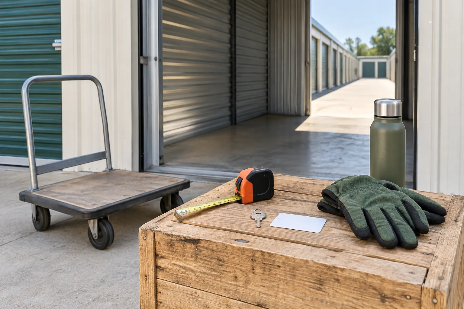 Access-planning equipment arranged near a storage unit entrance