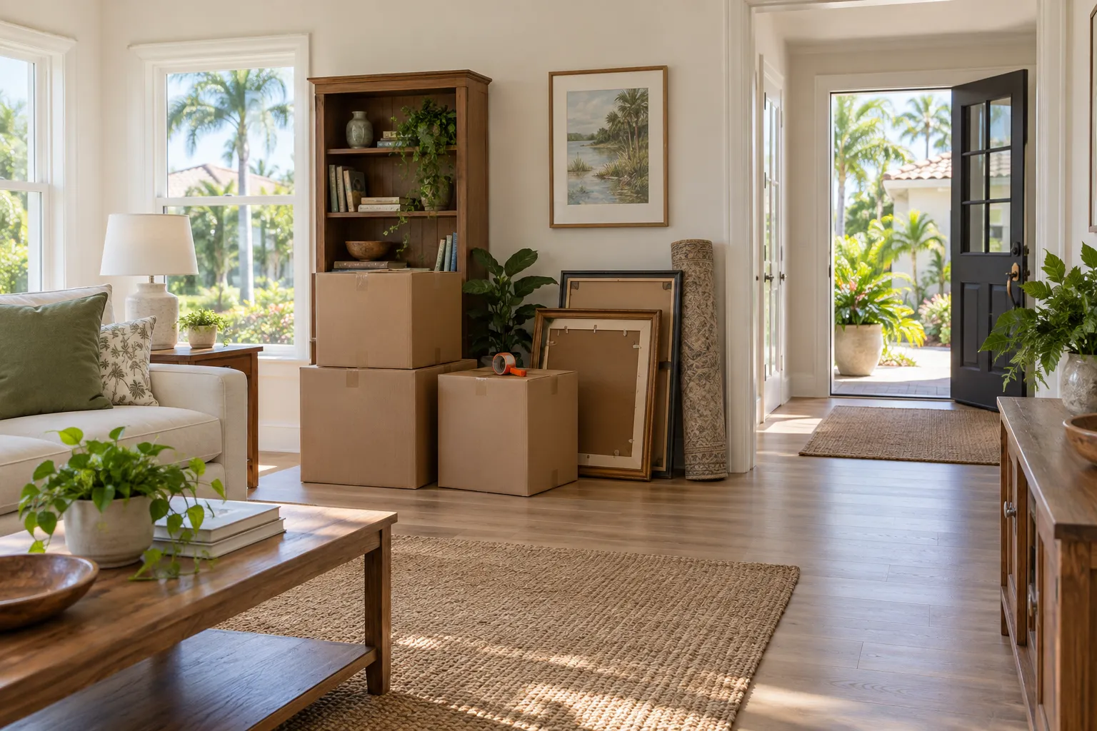 Sunlit Sarasota living room prepared for an estate cleanout